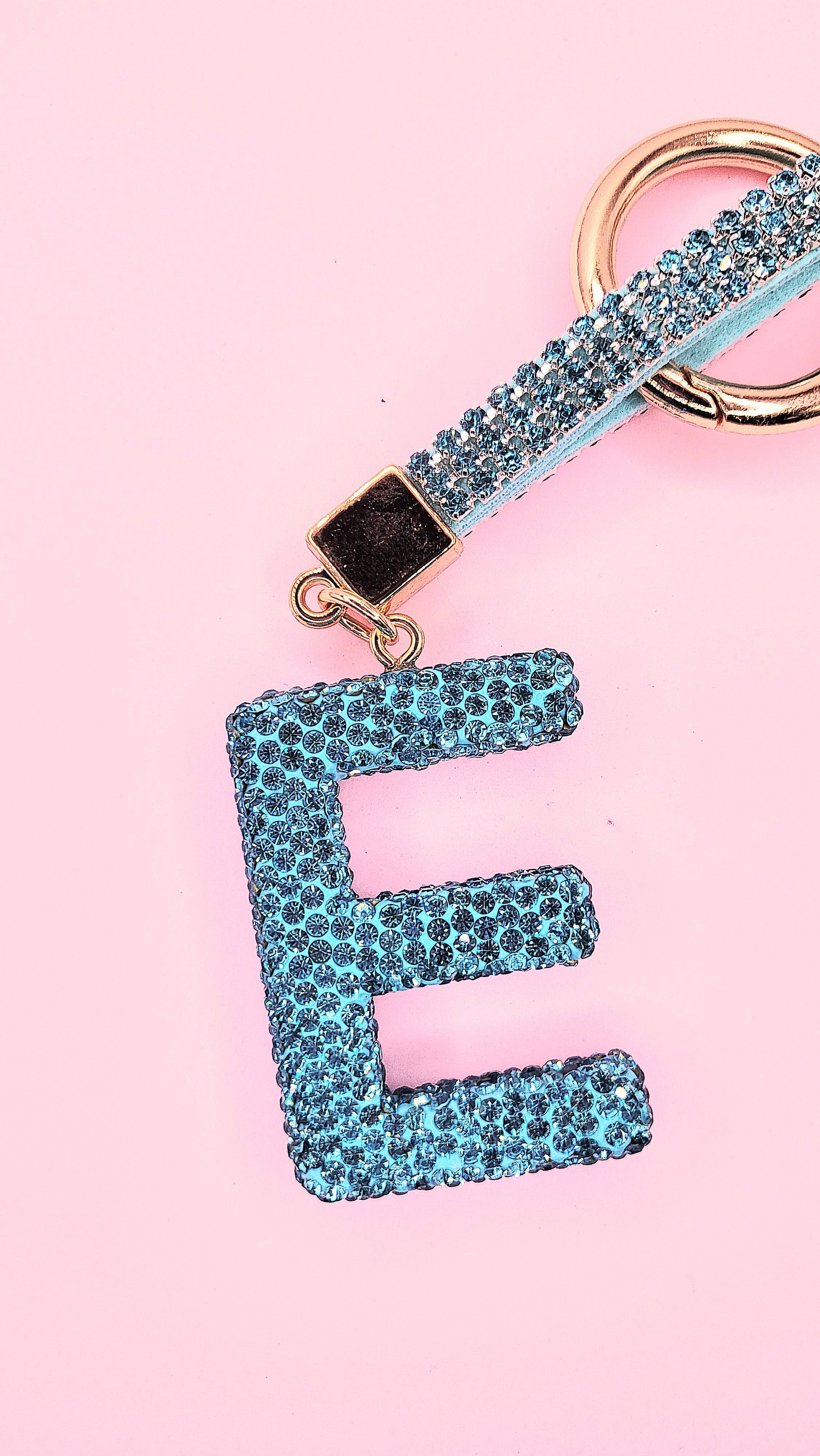 Silver Initial Letter Blue Crystal Key Ring & Bag Charm for wholesale on Faire4