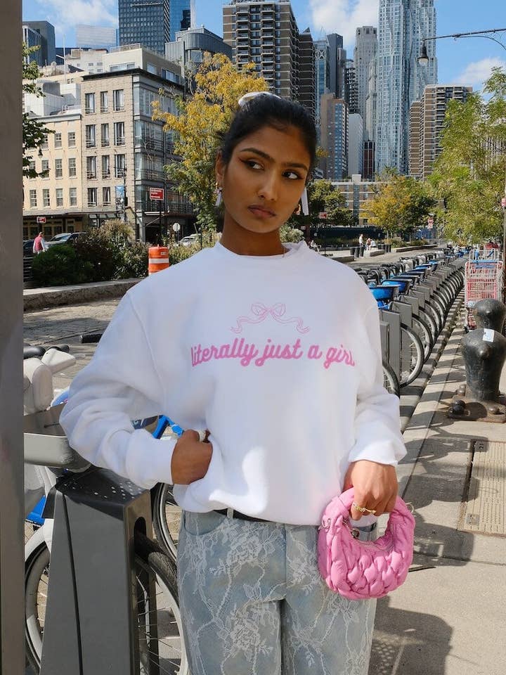 White Literally Just A Girl Graphic Sweatshirt for wholesale on Faire