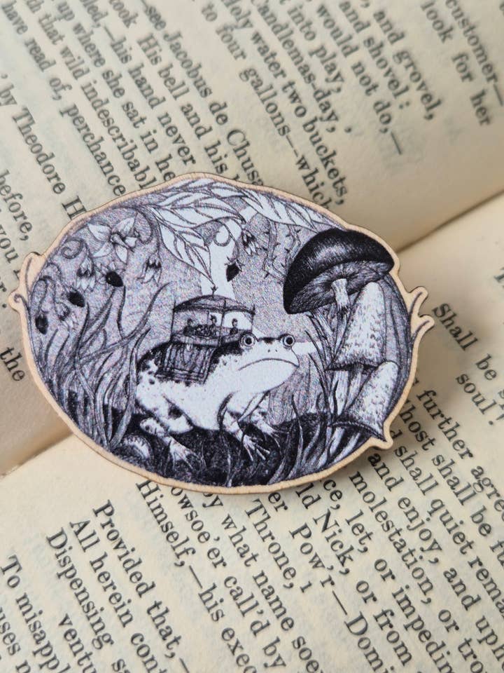 Hop On Hop Off Wooden Pin Badge for wholesale by Jon Turner Illustration