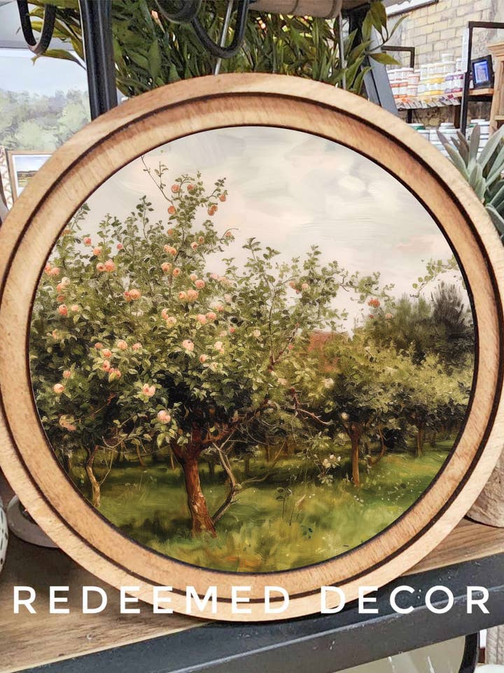 8" Round Apple Orchard Art for wholesale by Redeemed Decor