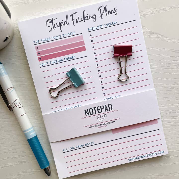 Shemazing Designs - Wholesale Notepad - Funny, Swear Notepad | Stupid Fucking Plans - 5x73