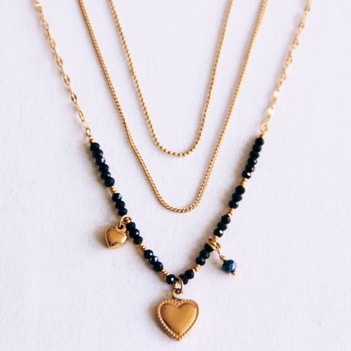 Triple necklace with facets and charms - black for wholesale by Bazou