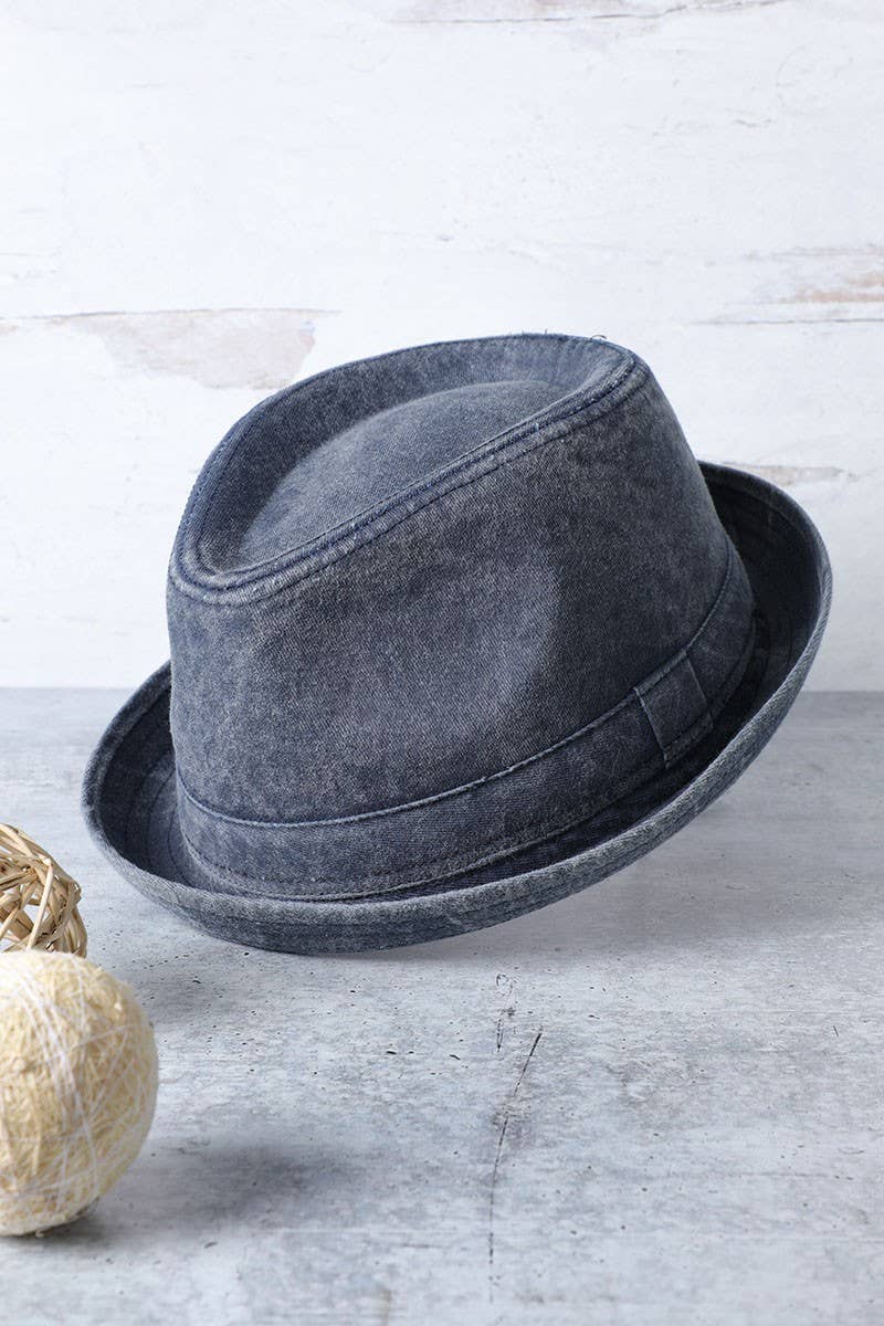 Fashion City - Wholesale Fedora - Women's - Washed Cotton Porkpie Fedora Hat with Folded Brim.0