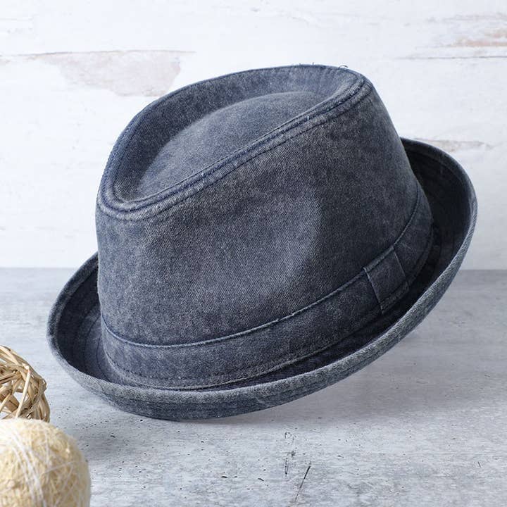 Fashion City - Wholesale Fedora - Women's - Washed Cotton Porkpie Fedora Hat with Folded Brim.