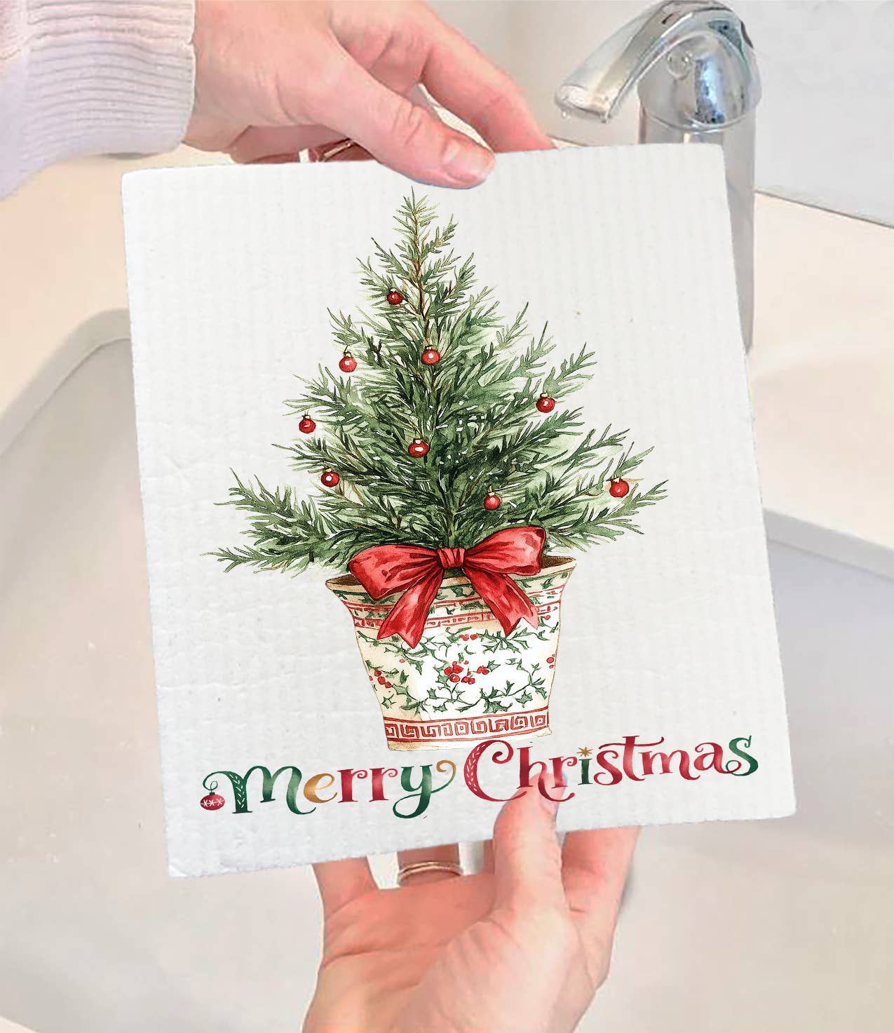 Avery Lane Gifts - Venta al por mayor Paño de cocina - Paño de Cocina Sueco de Árbol de Toile Acuarela de Navidad