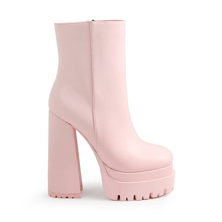 SIENNA-1 DOUBLE PLATFORM LUG SOLE BOOTIES - BABY PINK for wholesale by Liliana Shoes