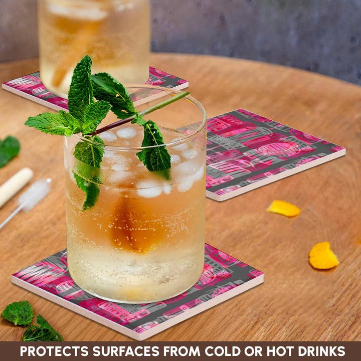 3dRose - Wholesale Coasters - 3dRose, Image of Asian Inspired Pretty Pink And Gray Shapes, Coaster2