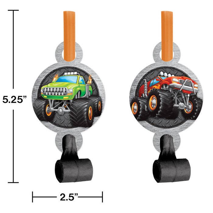 Bulk Party Decor - Wholesale Party Favor - Monster Truck Party Blowers, 8/Pkg