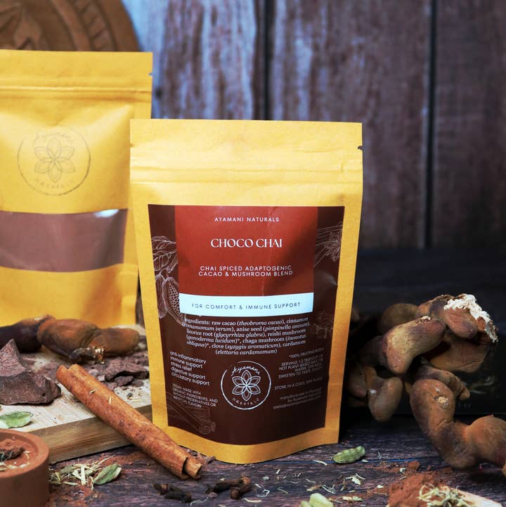 Ayamani Naturals – wholesale Hot cocoa mix/kit – Choco Chai | Mushroom Cacao, Reishi Chaga Chai Hot Chocolate1