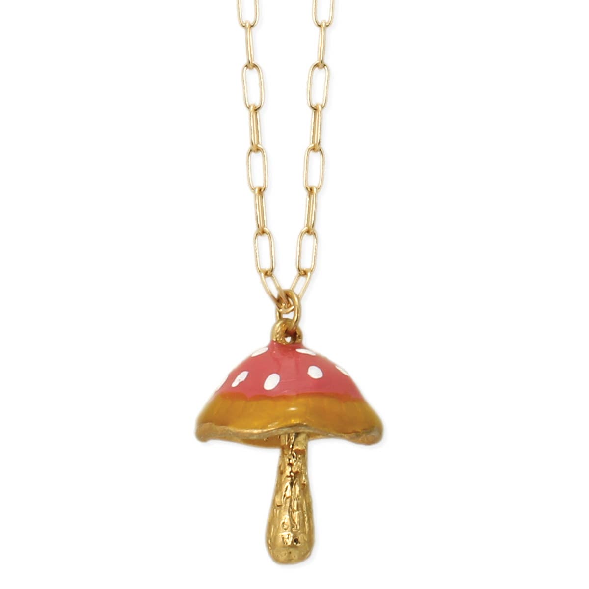 Polished 10k Yellow Gold Magic Mushroom Pendant Necklace