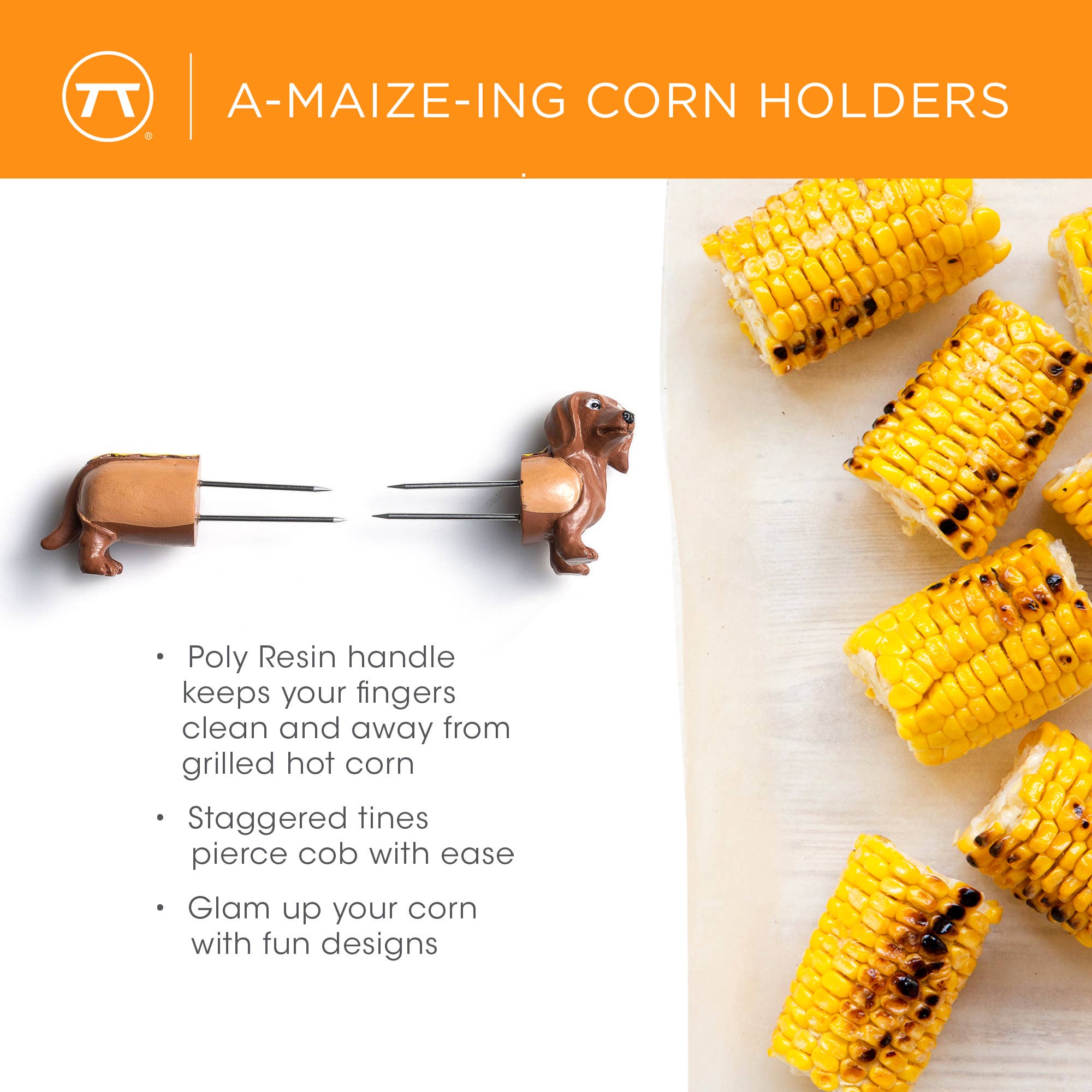 Fox Run Brands - Wholesale Corn Holders/Tools - Outset Set of 8 Daschund Corn Holder, 1” x 2.5” x 1”3