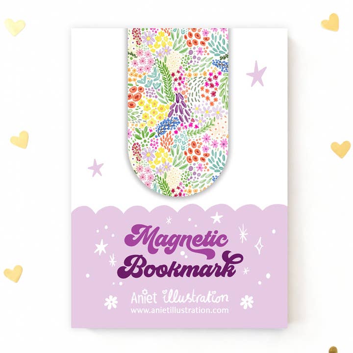 Magnetic bookmark blooming flowers book lovers reading for wholesale by Aniet Illustration
