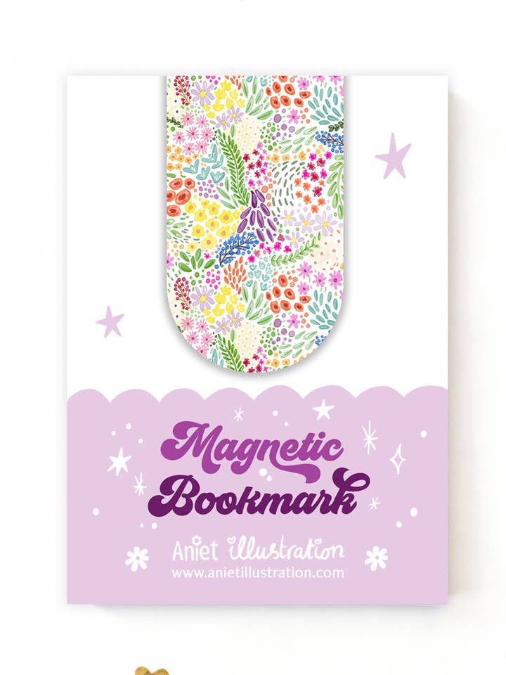 Magnetic bookmark blooming flowers book lovers reading for wholesale by Aniet Illustration