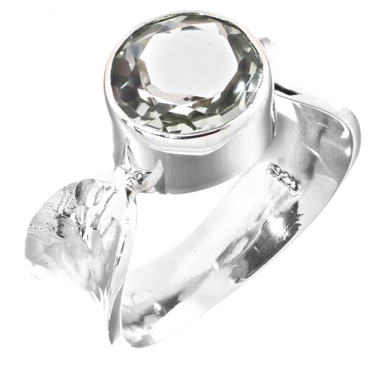 gnistrende prasiolit grøn ametyst håndlavet hamret 925 sterlingsølv ring for engroshandel hos FifiRose