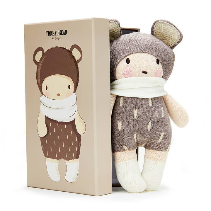 Baby Beau knitted doll in a gift box for wholesale by Threadbear Design Int.