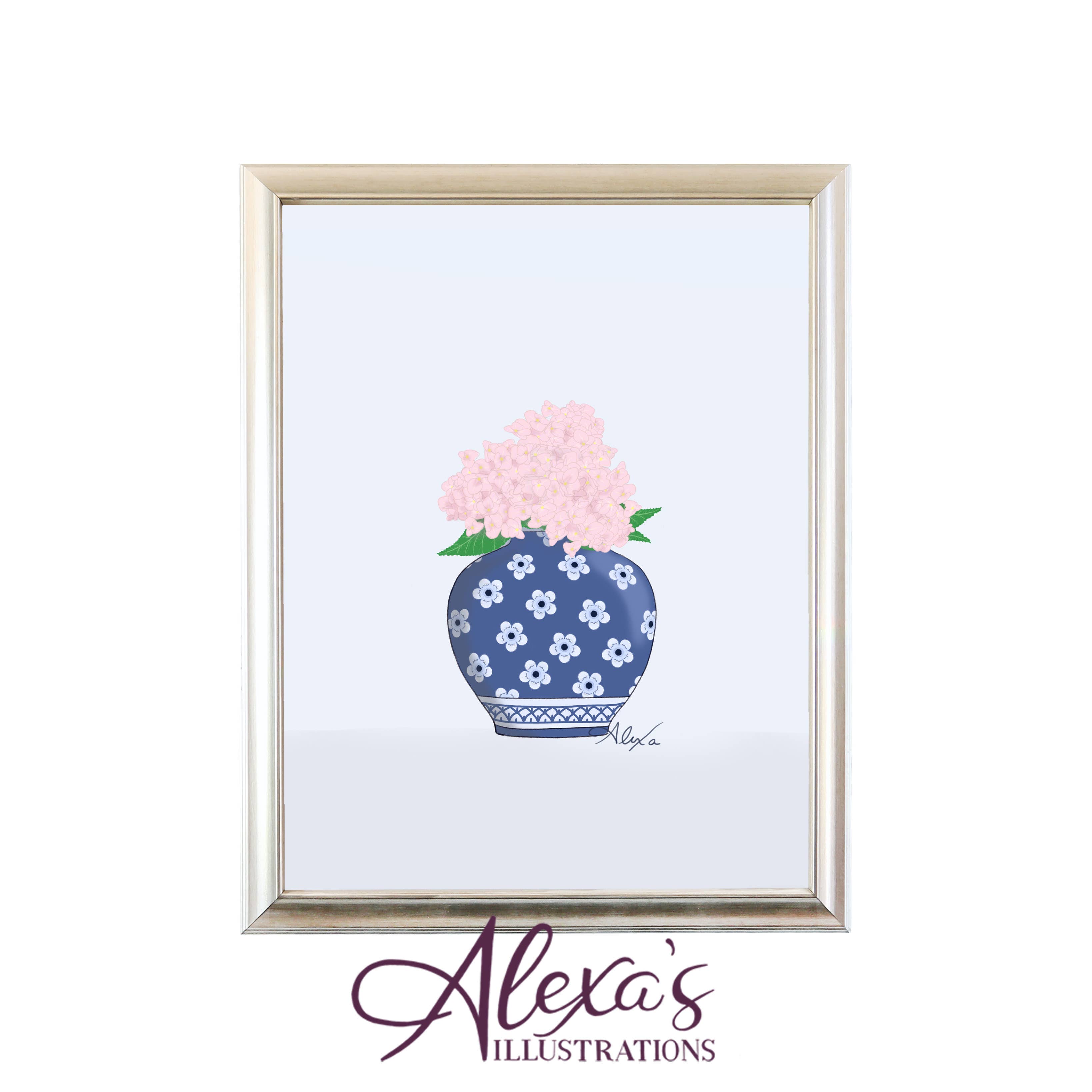 Alexa's Illustrations - Wholesale Art Print - Chinoiserie Hydrangea Vase Print1