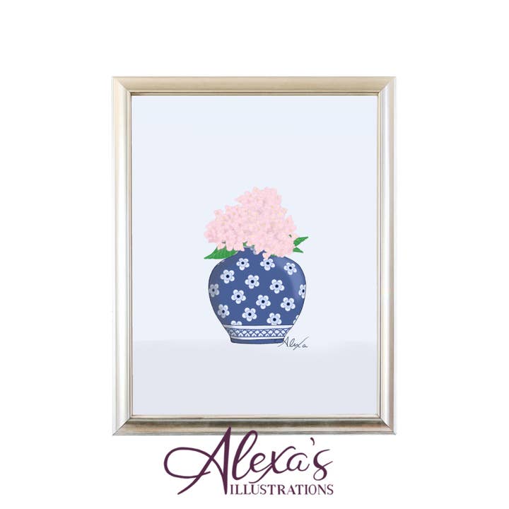 Alexa's Illustrations - Wholesale Art Print - Chinoiserie Hydrangea Vase Print1
