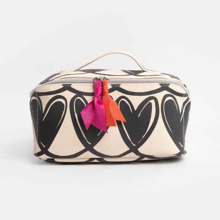 Mono Linked Hearts Large Diagonal Washbag for wholesale by Caroline Gardner