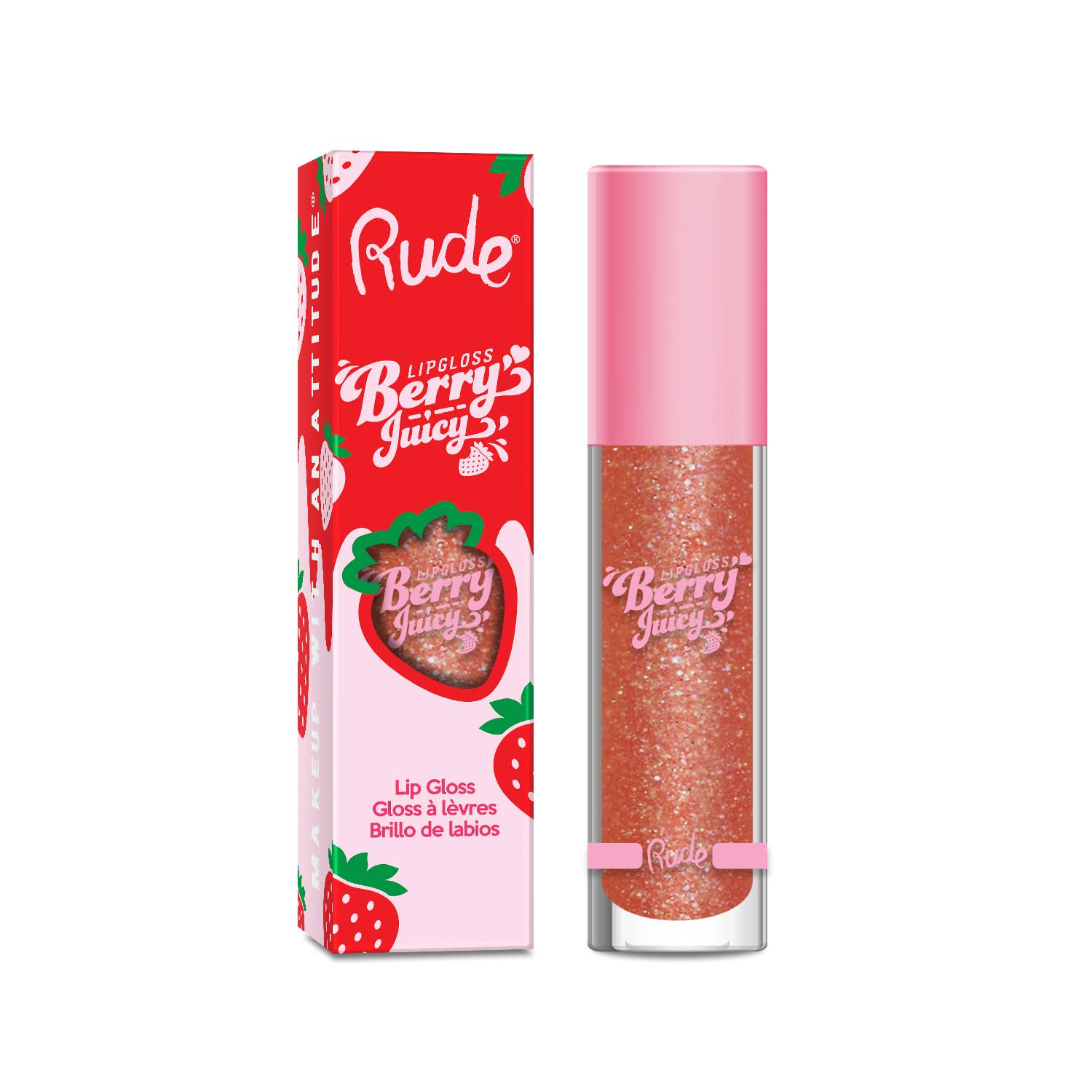 Rude Cosmetics – Gloss labial por atacado – Conjunto de Exposição de Brilho Labial Sabor Frutos Vermelhos, 64 peças (8 tons)5