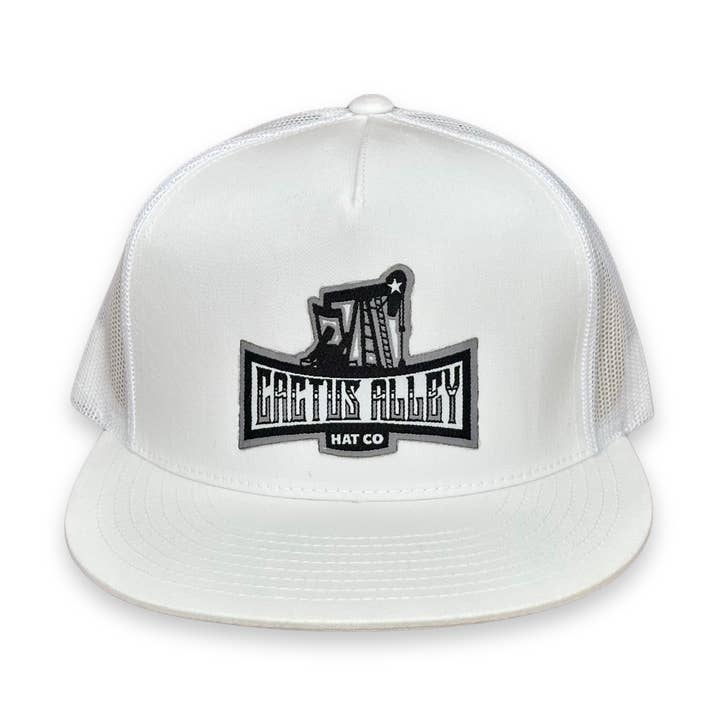 "BW Oil" - 6006 Vit/Vit Mesh, Snapback-keps för wholesale av Cactus Alley Hat Co.