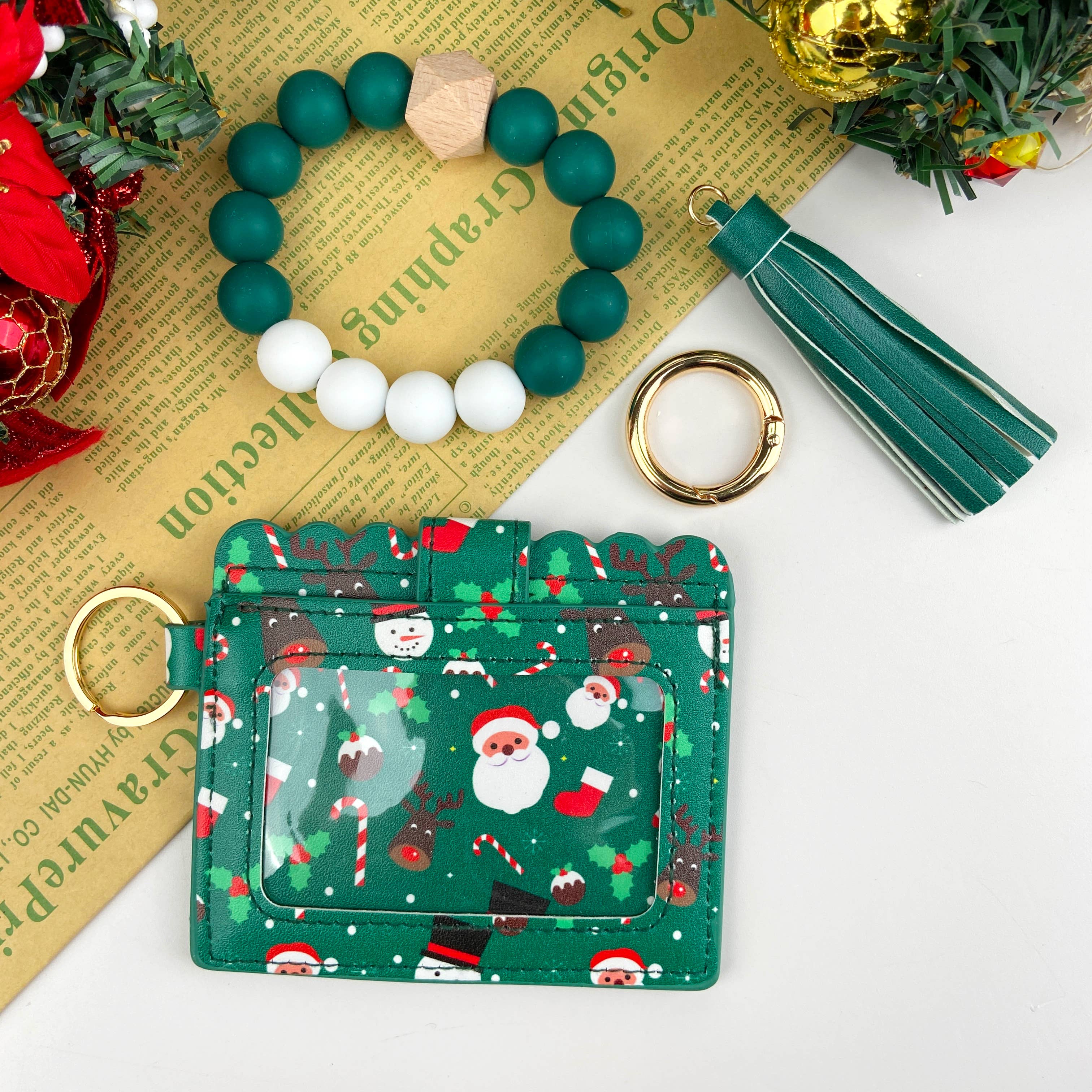 SoapElenGlen – wholesale Keychain bracelet – Christmas Gift Card Holder Silicone Bead Bracelet Keychain1