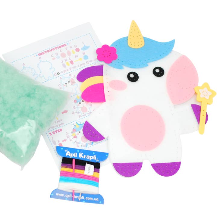 Fainotoys - Wholesale DIY Craft Kit - Kids - APLI Krapli - APLI Krapli Sewyourself Felt Toy Kit Unicorn Precut Felt Stuffing Thread & Safe Needle Ages 6+5