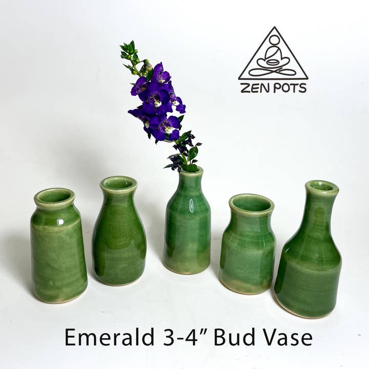 Emerald Green Ceramic Bud Vase Mini Bottles for Flowers for wholesale by Zen Pots