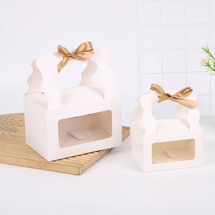 ByHome - Wholesale Gift Box - 25pcs, 2 size kraft white window wavy handle gift box ribbon