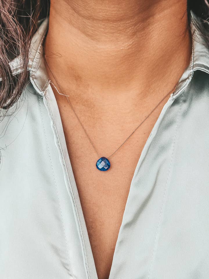 Blue Sapphire Silk Cord Necklace, September Birthstone for wholesale by Bali Soul