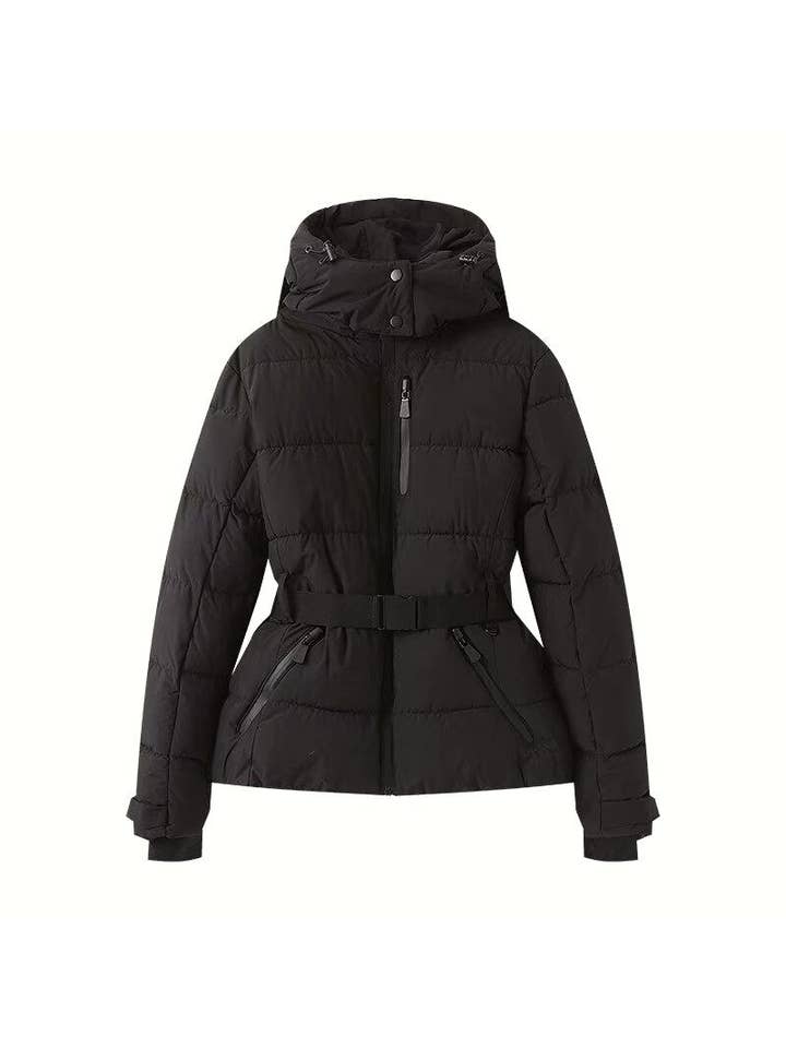 Rosa Clothing - Wholesale Coat - Women's - Printed belt hooded ski padded quilted jacket coat7
