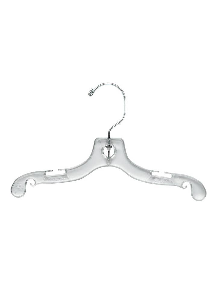10" Clear Plastic Children's Dress Hangers - Case of 100 for wholesale by Store Supply Warehouse