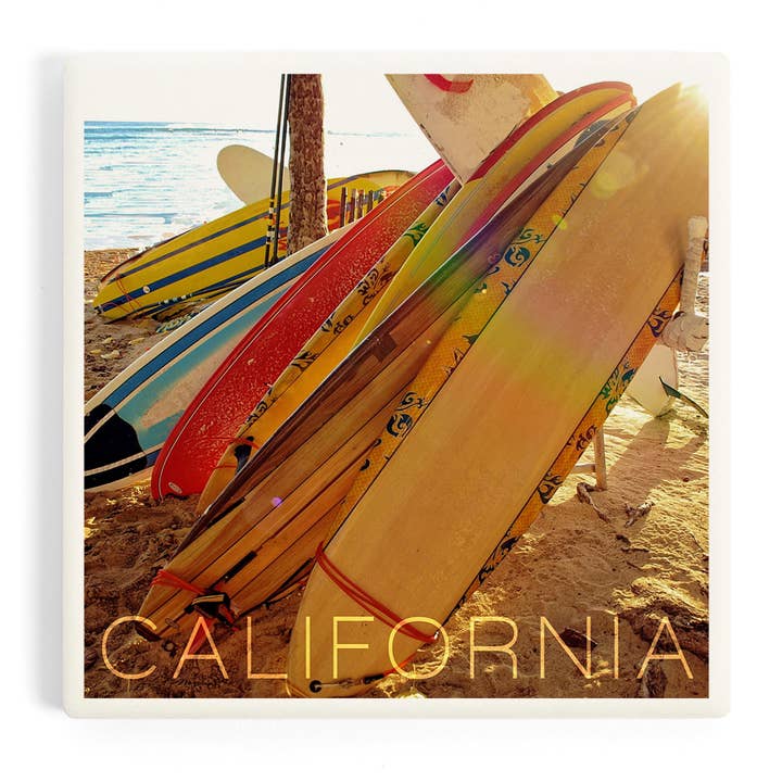 CERAMIC COASTER California, Surfboards for wholesale by Lantern Press
