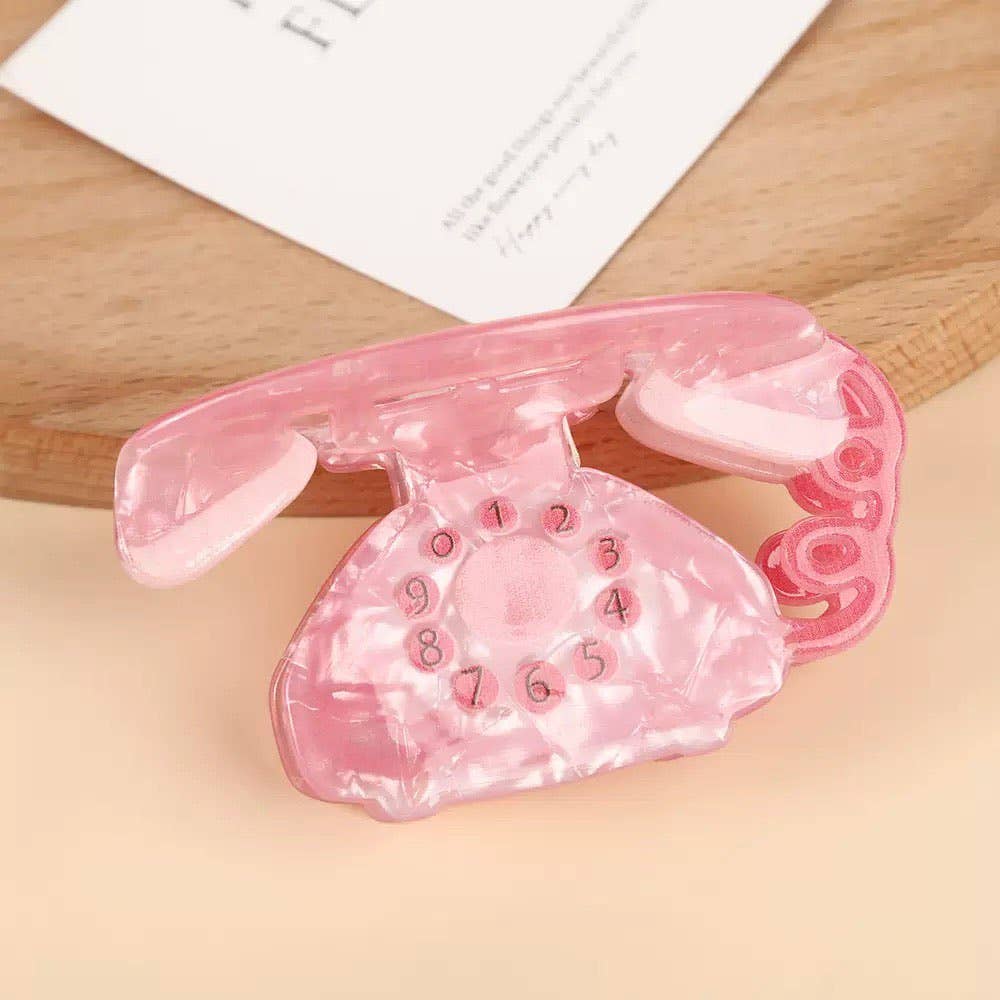 Pink Telephone Acrylic Hair Clip L5014 for wholesale on Faire0