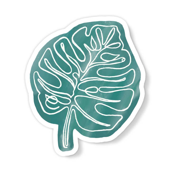 Monstera Leaf Watercolor Boho Chic Vinyl Sticker for wholesale by Parcel Island