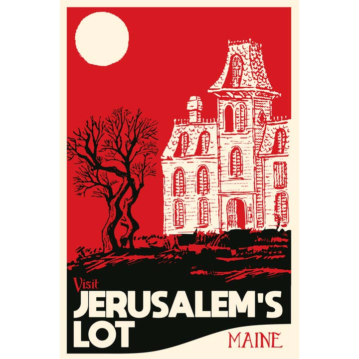 Poster da viaggio fantasy «Visit Jerusalems Lot Maine», 12 x 18 per la vendita all'ingrosso da parte di Gotham Gifts