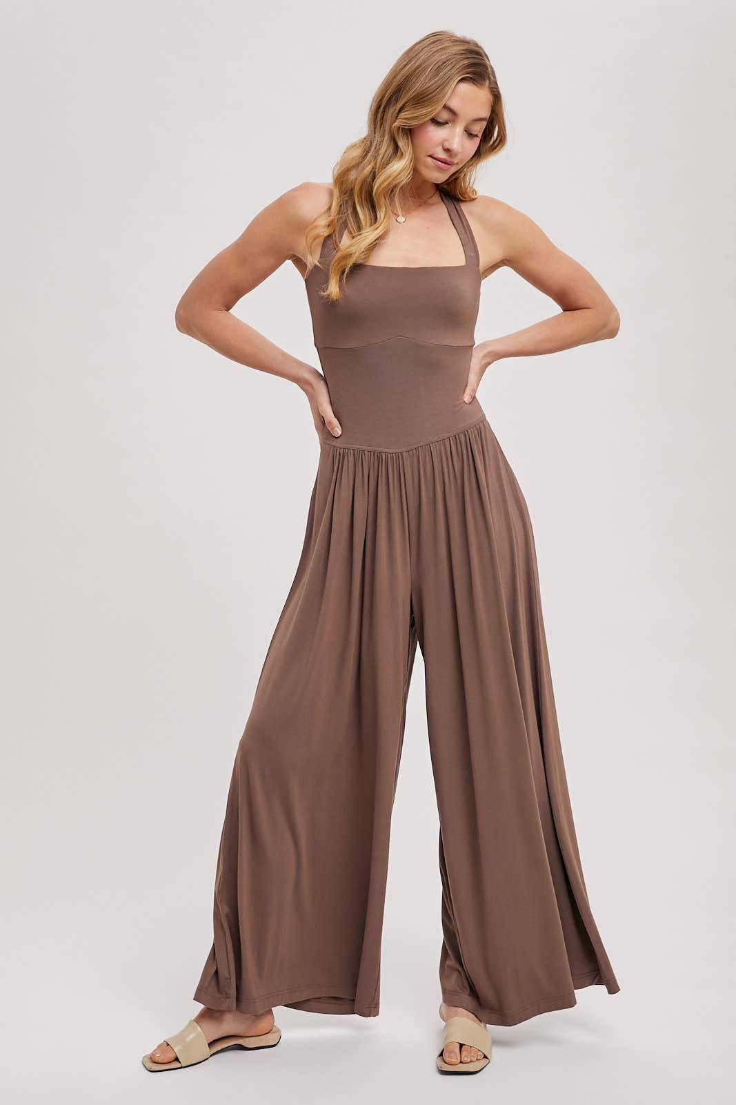 Bluivy – wholesale Jumpsuit – Women's – HALTER TIE-BACK CLOSURE SQUARE NECK WIDE LEG JUMPSUIT12