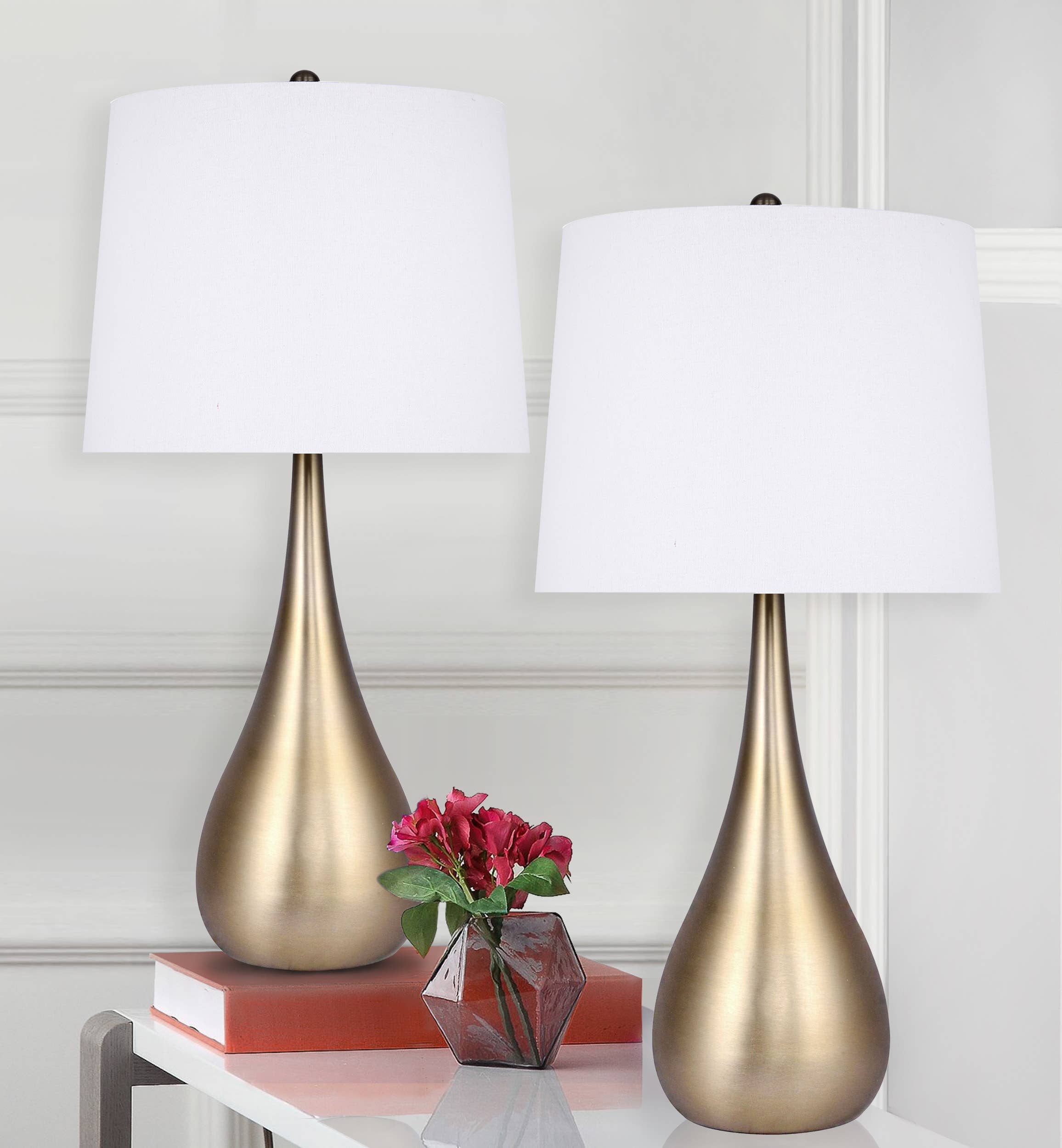 LumiSource and Grandview Gallery - Wholesale Accent/Desk Lamp - 29" Pebble Metal Table Lamps Teardrop Linen Shades (2PK)6