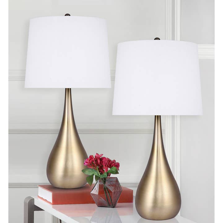 LumiSource and Grandview Gallery - Wholesale Accent/Desk Lamp - 29" Pebble Metal Table Lamps Teardrop Linen Shades (2PK)6