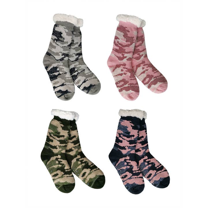 Camo Sparkle Thermal Slipper Socks for wholesale by Opportunities
