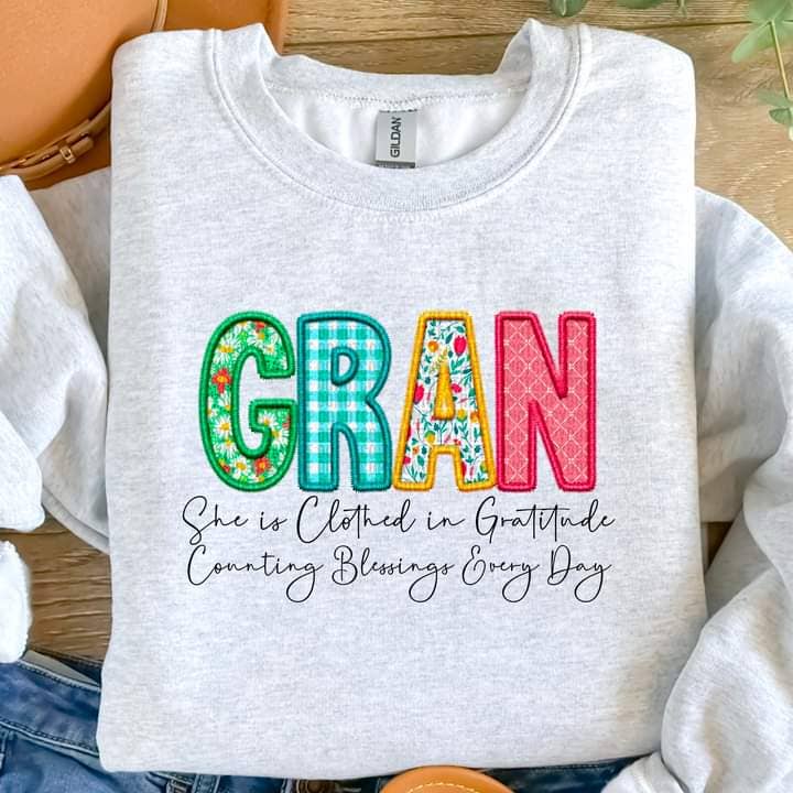 Gran Clothed in Gratitude Tee or Crew for wholesale by Hello Sunshine Boutique