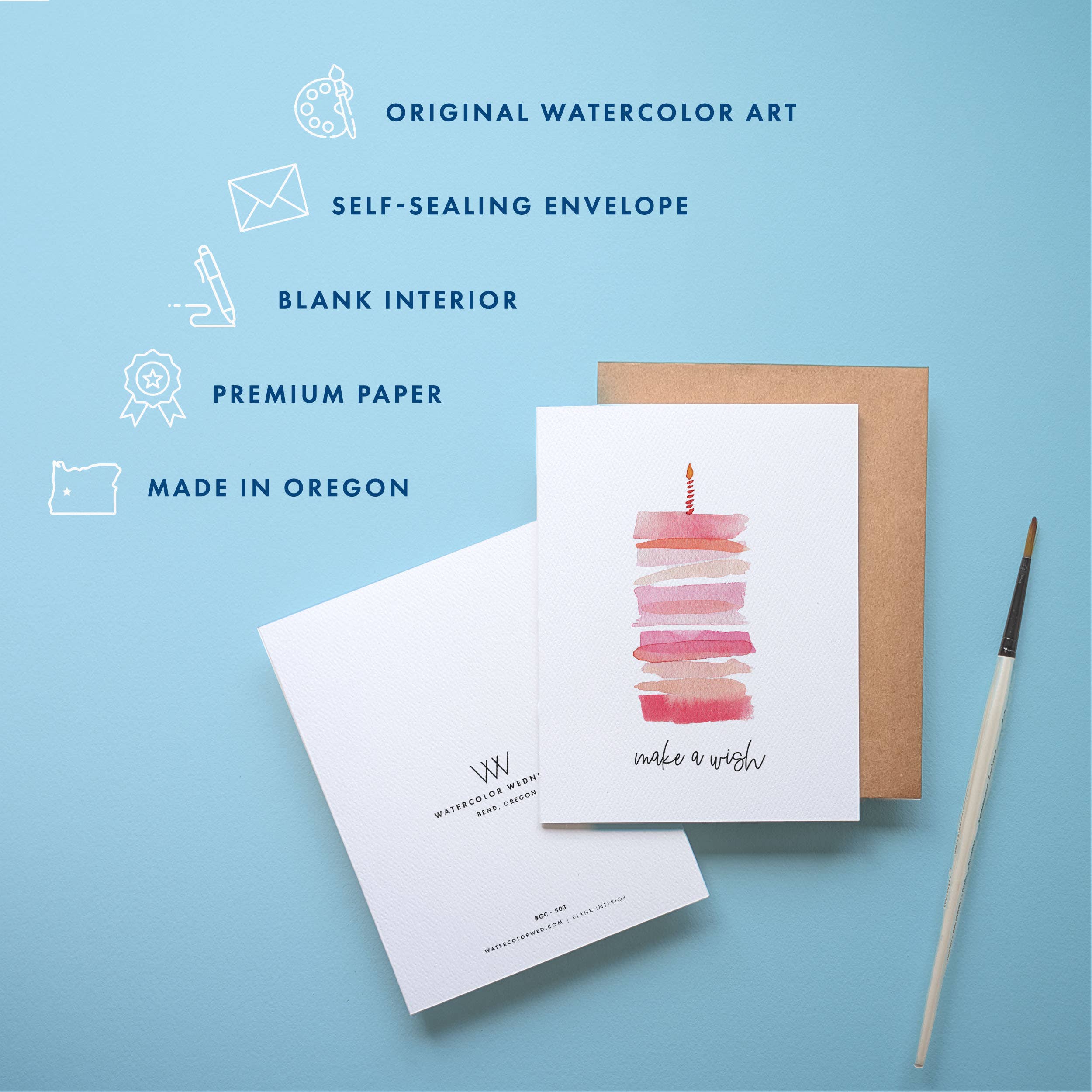 Watercolor Wednesday - Vendita all'ingrosso Biglietti di auguri - Biglietto di Auguri di Compleanno Rosa | Design Moderno e Minimalista1