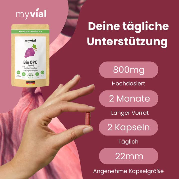 myvial – wholesale Oralt tillskott/Vitamin – Bio OPC-kapslar med druvkärnor, aroniapulver och vitamin C1
