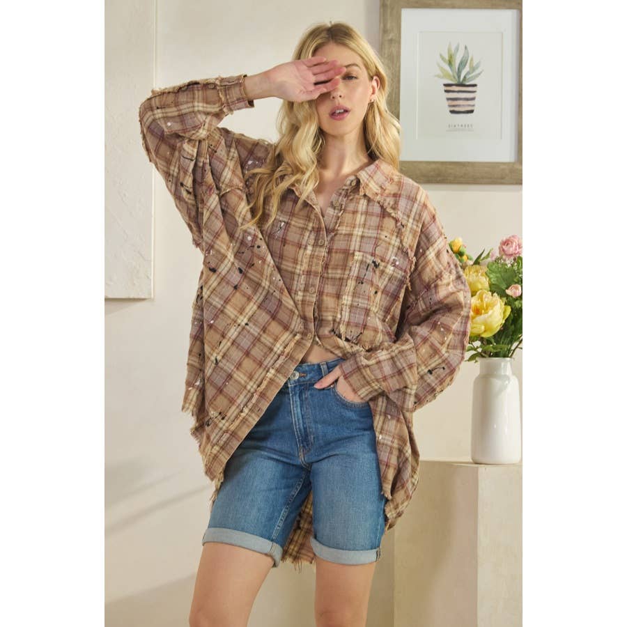 Oli&Hali – wholesale Shirt – Women’s – WASHED BUTTON DOWN LONG SLEEVE PLAID SHIRT11