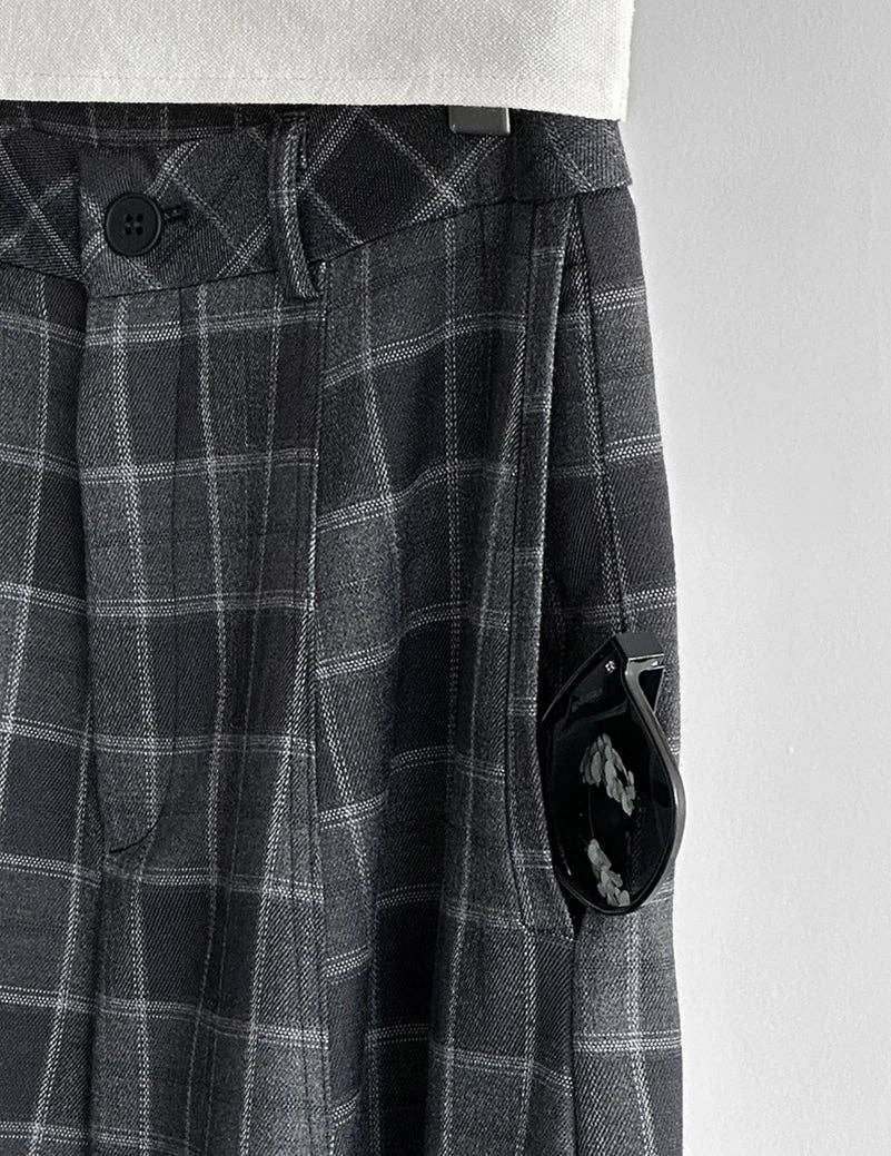 Simple Moderne – Großhandel Hose – Damen – Gotische Karo-Superweite Hose — Graues Fensterkaro12