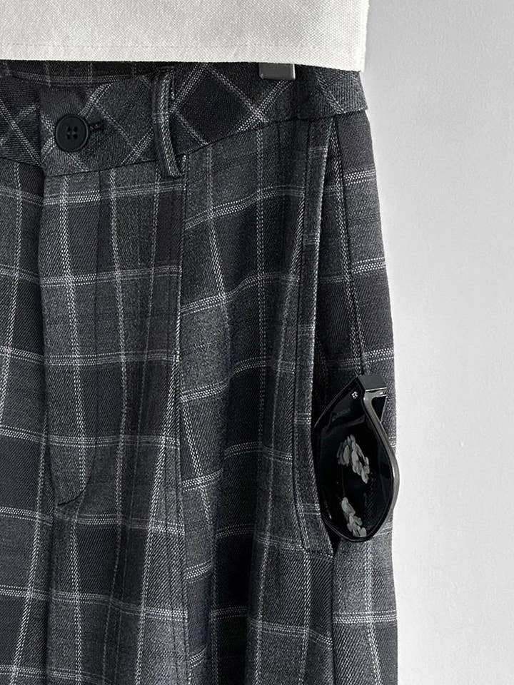 Simple Moderne – Großhandel Hose – Damen – Gotische Karo-Superweite Hose — Graues Fensterkaro12