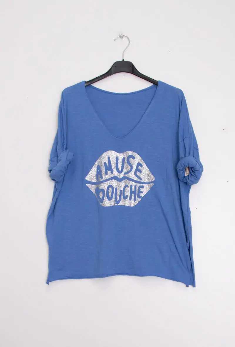 Mimi & Gogo - Vendita all'ingrosso Maglietta serigrafata - Donna - T-shirt con bocca verde « amuse bouche »2