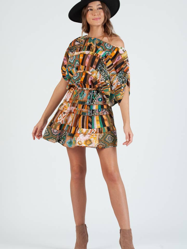 Silky Ethnic Print Mini Dress for wholesale by Lucca Couture