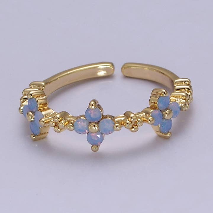 Dainty Blue Opal Flower Ring Open Adjustable Gold Filled Band Ring For Minimalist Jewelry O2079 for wholesale by Aim Eternal