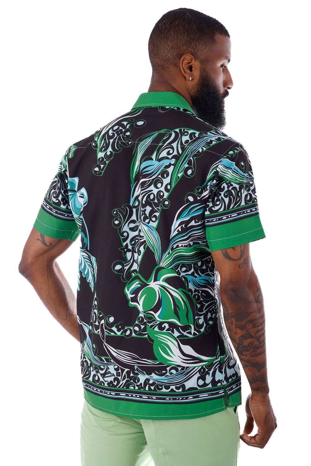 Green Men's Floral Geometric Short Sleeve Shirts 4SST34 for wholesale on Faire2