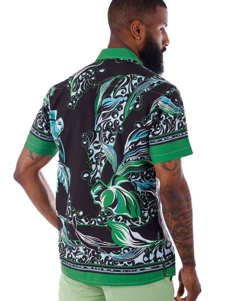 Green Men's Floral Geometric Short Sleeve Shirts 4SST34 for wholesale on Faire2